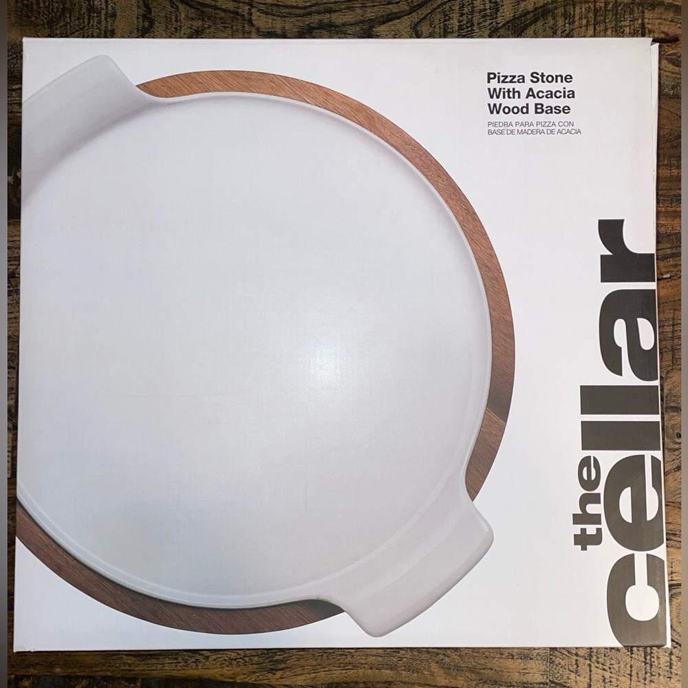 The Cellar Pizza Stone With Acacia Wood Base